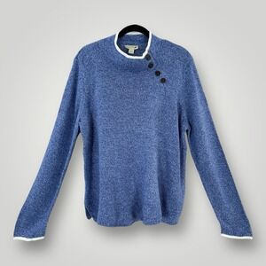NEW APPLESEED Knit Sweater Cute Button Detail Womans XL Long Sleeve Blue NWT